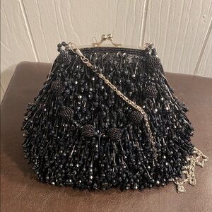 Nicole Lee Black Beaded Evening Crossbody Bag